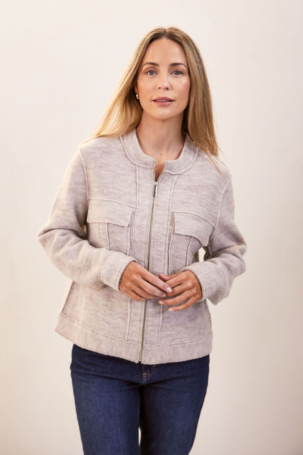 SEE SAW 100% BOILED WOOL BOMBER ZIP JACKET