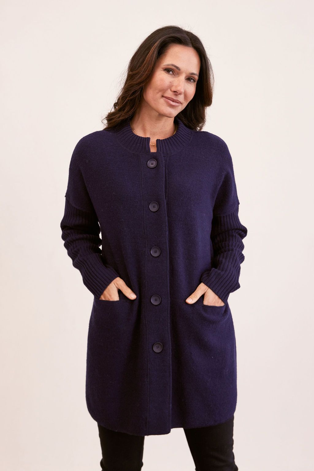 SEE SAW 100% BOILED WOOL RIBBED SLEEVE COAT