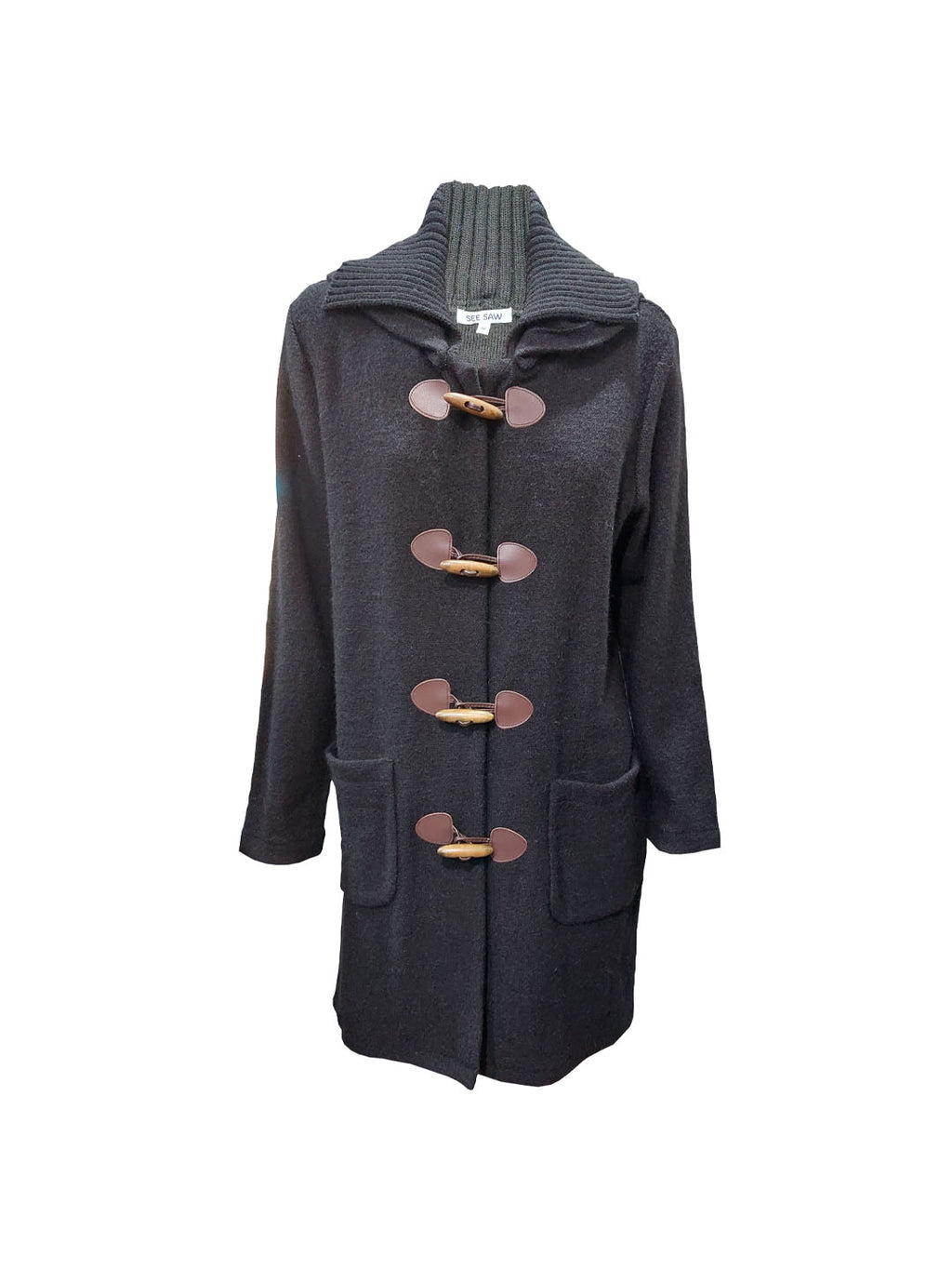 SEE SAW BOILED WOOL DUFFLE RIB COLLAR COAT