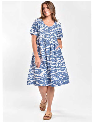 SAINT LORI BUTTON THRU BLUE CLOUDS DRESS