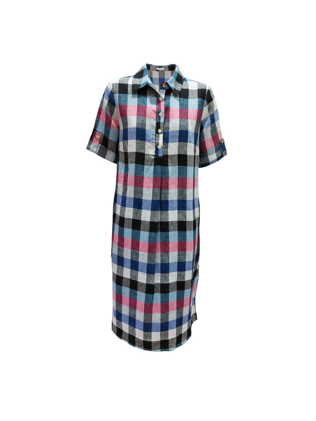 TARIA LINEN CHECKERED SHORT SLEEVE DRESS