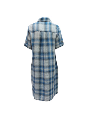 TARIA LINEN CHECKERED SHORT SLEEVE DRESS