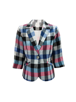 TARIA LINEN CHECKERED SHAPE BLAZER