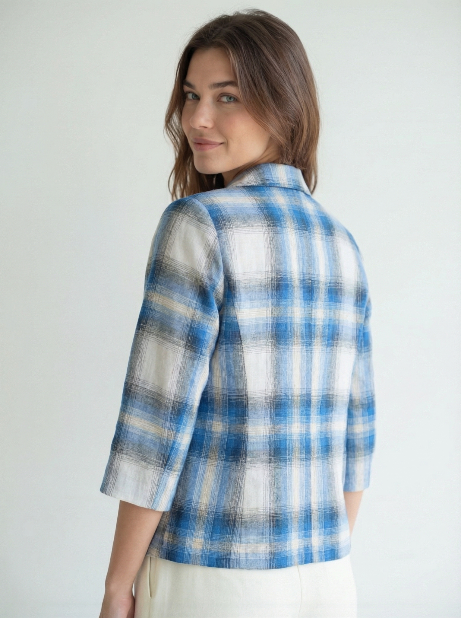 TARIA LINEN CHECKERED SHAPE BLAZE – TariaFashion