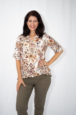 WILLOW TREE ABSTRACT PRINT V NECK TOP