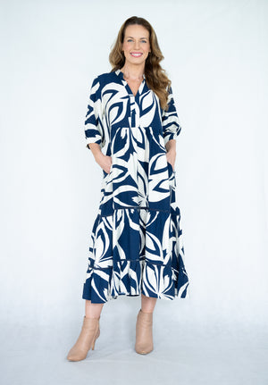 WILLOW TREE ABSTRACT PRINT TRIM TIERED DRESS