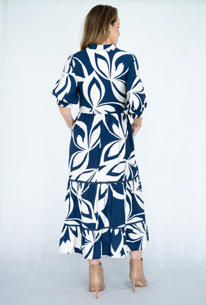 WILLOW TREE ABSTRACT PRINT TRIM TIERED DRESS