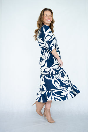 WILLOW TREE ABSTRACT PRINT TRIM TIERED DRESS