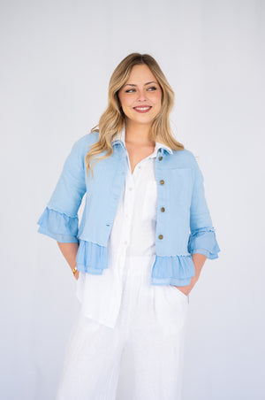 JOLIE SAULE FRILL TRIM DENIM JACKET