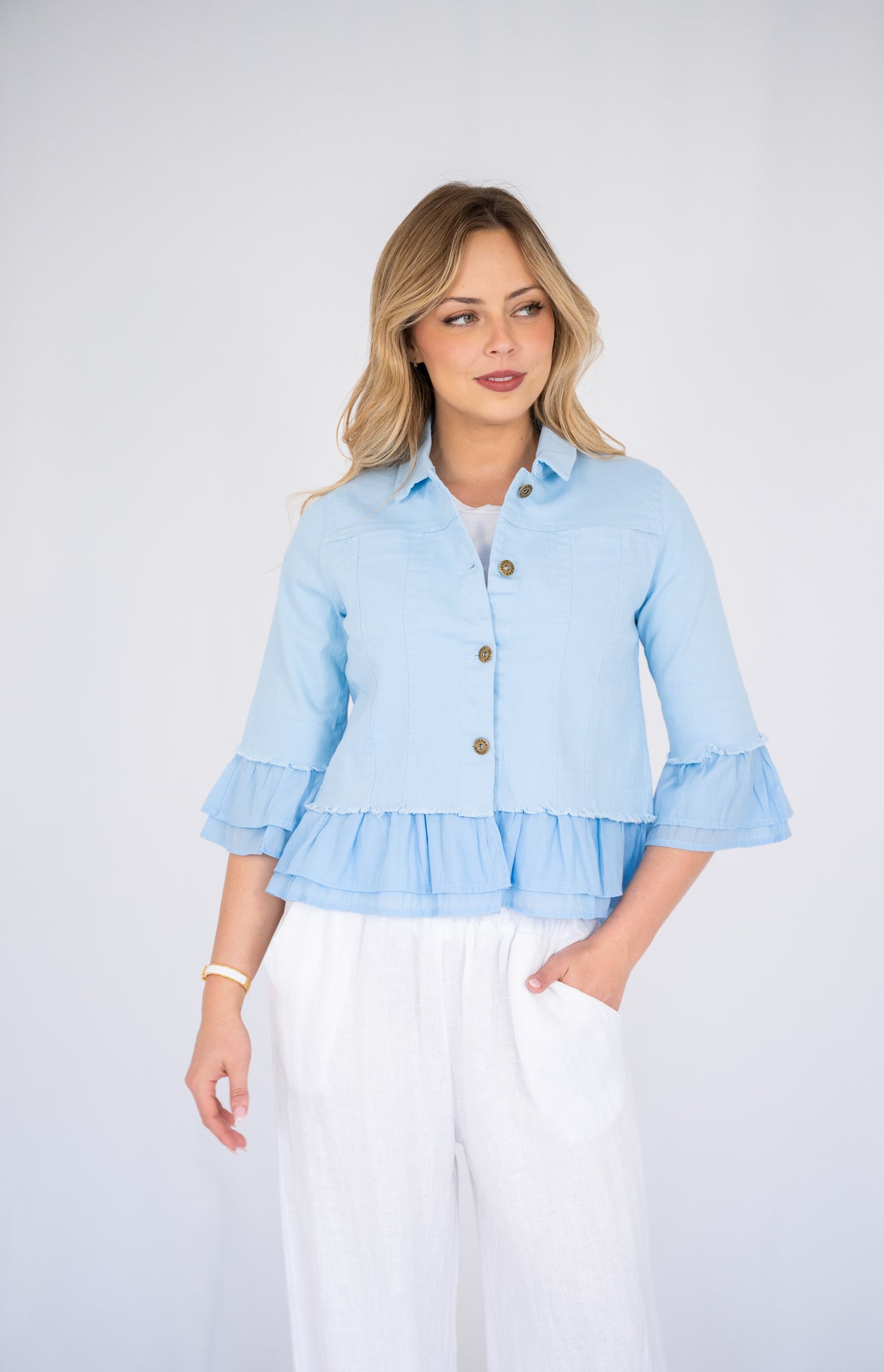 JOLIE SAULE FRILL TRIM DENIM JACKET