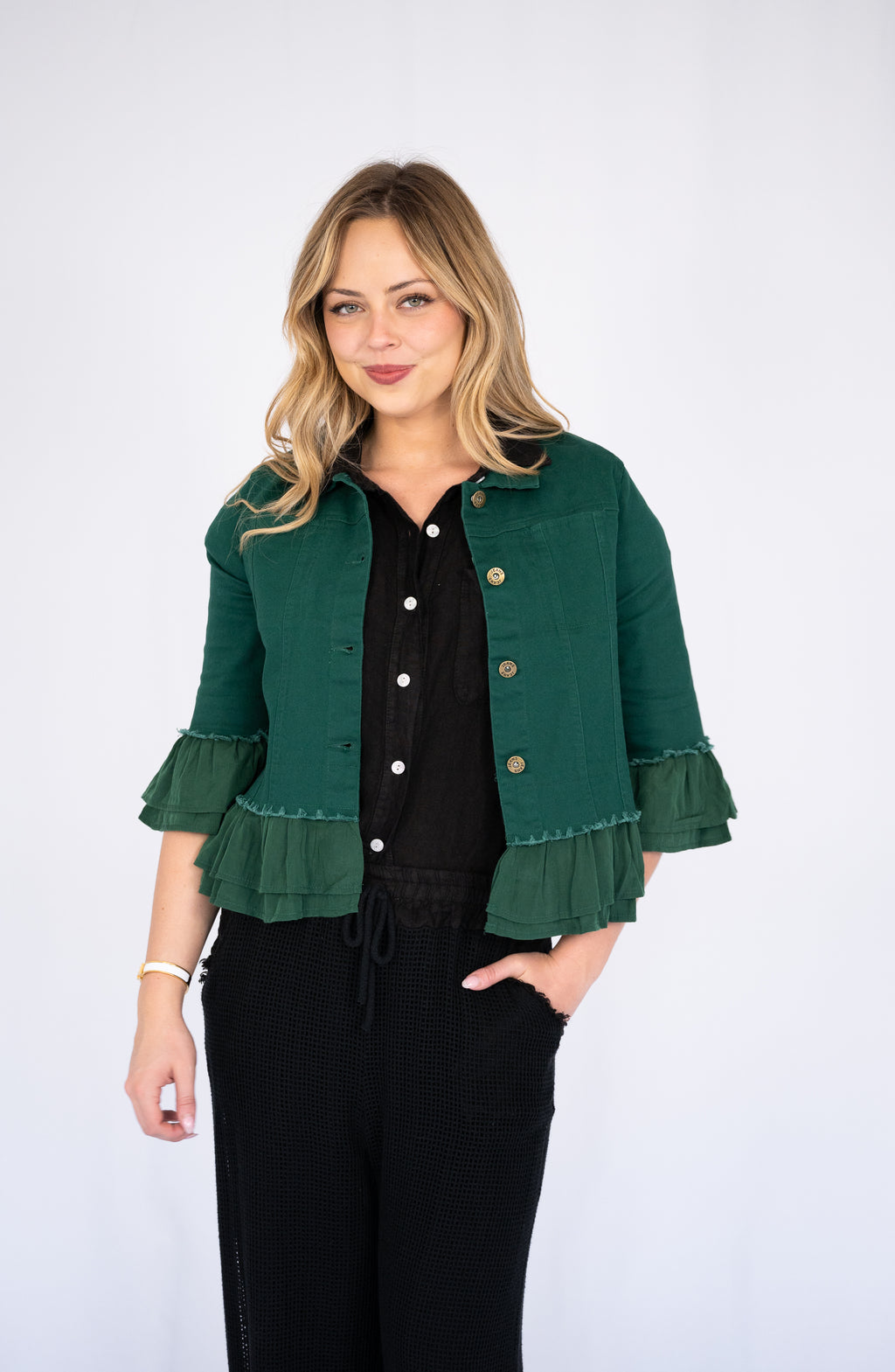 WILLOW TREE FRILL TRIM DENIM JACKET