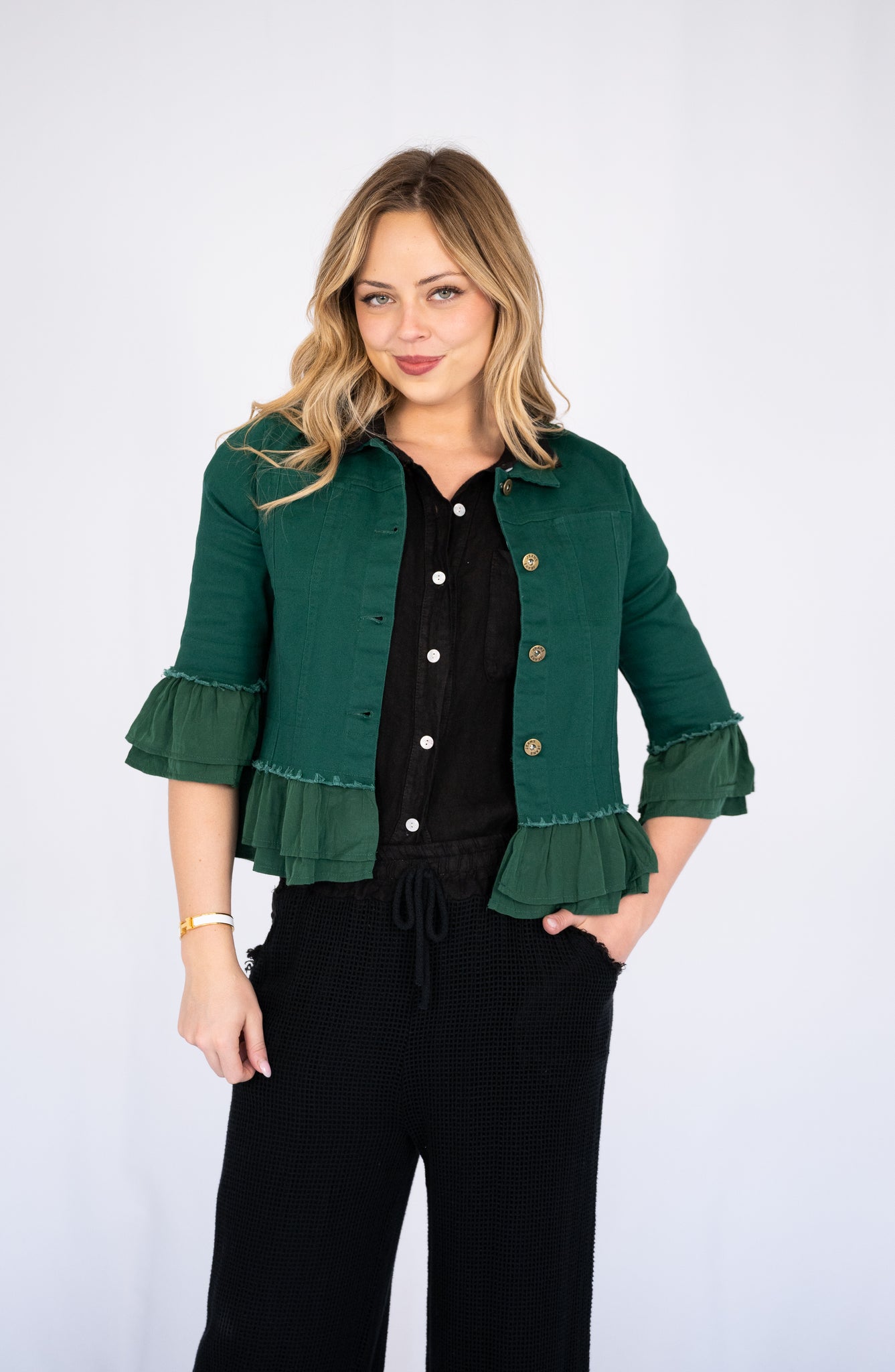 WILLOW TREE FRILL TRIM DENIM JACKET